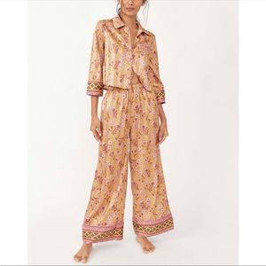 Intimately Free People Pajama Party Print Pajamas in Gold Combo